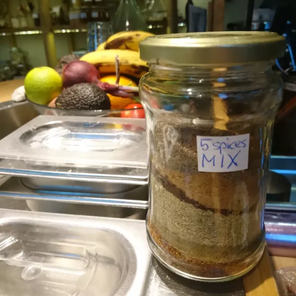 Five spices mix jar in the kitchen
